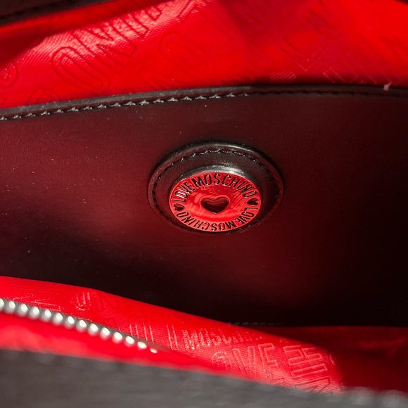 LOVE MOSCHINO NWT AUTHENTIC LOGO-CHARM BLACK FAUX LEATHER SATCHEL BAG - Picture 10 of 17
